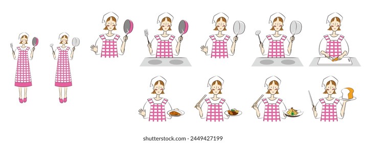 Cooking illustration against white background (female set)