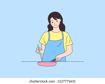 Cooking Illustration. Frying Food Ingredients in a Frying Pan