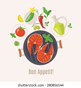 Cooking info graphics. Let's grill a fish! 
