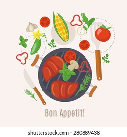 Cooking info graphics. Let's grill a meat! Barbecue party! 