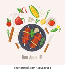 Cooking info graphics. Let's grill a meat! Barbecue party! 