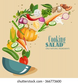 Cooking infographics. Fresh salad. Detailed Vector Icon. Series of food and drink and ingredients for cooking.