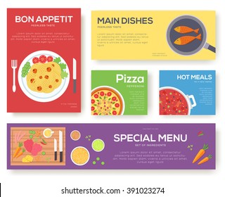 Cooking information cards set. Menu template of flyear, magazines, posters, book cover, banners. Breakfast  infographic concept  background. Layout illustrations modern pages with typography text