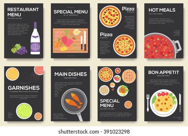 Cooking information cards set. Menu template of flyear, magazines, posters, book cover, banners. Breakfast  infographic concept  background. Layout illustrations modern pages with typography text