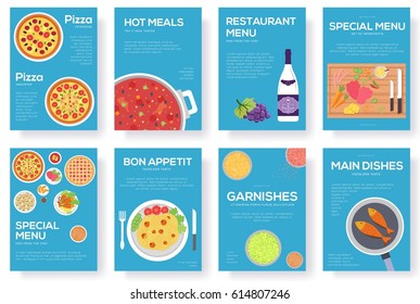 Cooking information cards set. Menu template of flyer, magazines, posters, book cover, banners. Breakfast infographic concept background. Layout illustrations modern pages with typography text