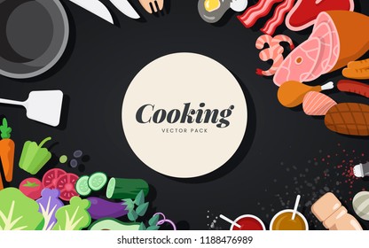 Cooking ingredients and tools vector set