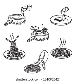 Cooking Instant Noodle Instruction Vector