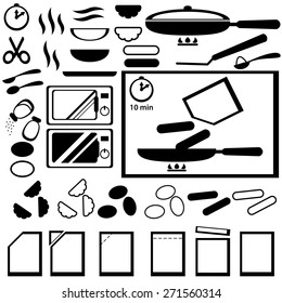 Cooking instruction for design of semi-finished products packing. Vector icons set 2.