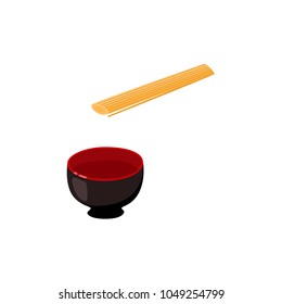 Cooking instruction of how to prepare instant noodle with empty bowl and spaghetti isolated on white background. Step by step manual guide of preparation pasta. Flat vector illustration.