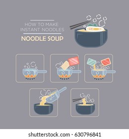 Cooking instruction icon set, instant noodles - noodle soup