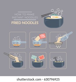 Cooking instruction icon set, instant noodles - fried noodles