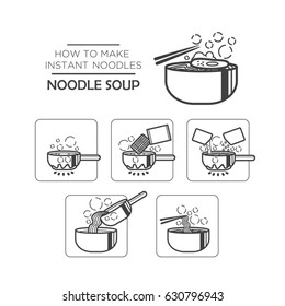 Cooking instruction icon set, instant noodles - noodle soup