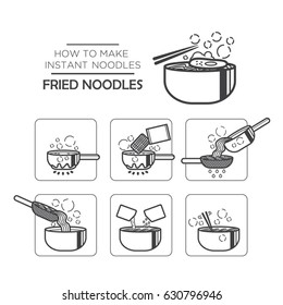 Cooking instruction icon set, instant noodles - fried noodles