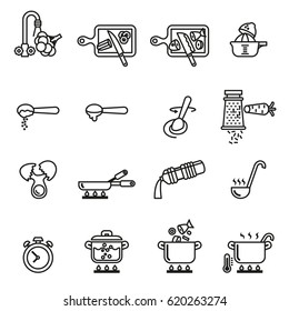 Cooking  instruction icon set for you kitchen, restaurant or menu. Line Style stock vector.