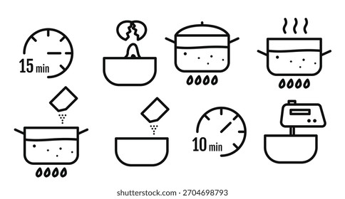 Iconos de instrucciones de cocina Ilustración vectorial