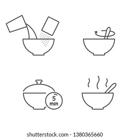 Cooking instruction for prepare cereal, oatmeal, flakes vector icons