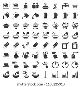 cooking instruction solid icon, material for use in package and container