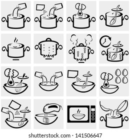 Cooking instruction vector icon set on gray