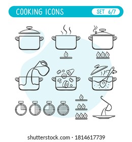 Cooking instructions icon set. Very useful to explain cooking recipes. Doodle style. Sixth part of seven images full collection.