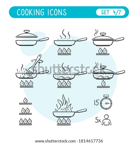 Cooking instructions icon set. Very useful to explain cooking recipes. Doodle style. Fourth part of seven images full collection.