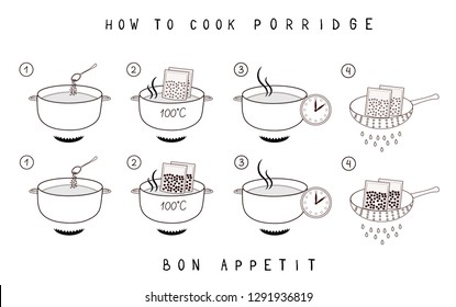 Cooking Instructions. Manual For Cooking Porridge. Vector Infographics Set