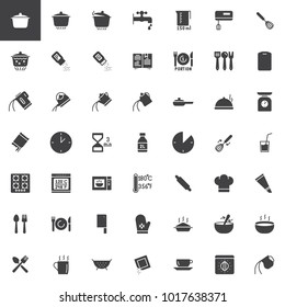 Cooking instructions vector icons set, modern solid symbol collection, filled style pictogram pack. Signs, logo illustration. Set includes icons as cooking utensils, pan, pot, stove, kettle, oven