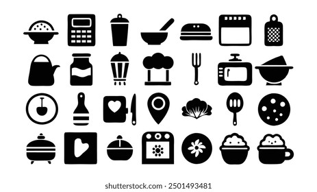 Cooking item icons pack set collection, silhouette Vector illustration design, black and white