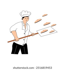 Cooking with joy, a chef bakes bread with happiness