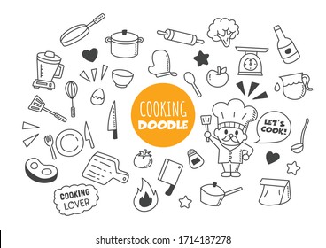 Cooking Kawaii Doodle Vector Hand Drawing Style