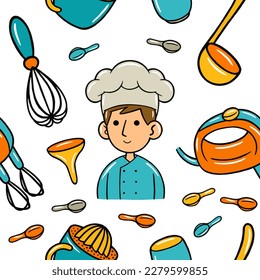 Cooking kawaii seamless pattern in vector illustration