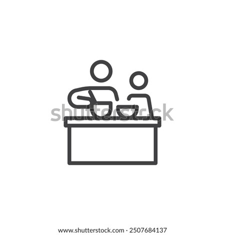 Cooking with Kids line icon. linear style sign for mobile concept and web design. Parent and child cooking together outline vector icon. Symbol, logo illustration. Vector graphics