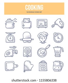 Cooking and kitchen appliance doodle vector icons for website and printing materials