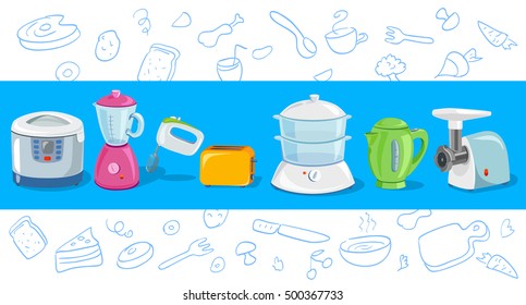 cooking, kitchen appliances, sketch. vector illustration