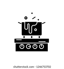 Cooking in the kitchen black icon, vector sign on isolated background. Cooking in the kitchen concept symbol, illustration 