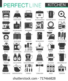 Cooking and kitchen classic black mini concept symbols. Vector cooking modern icon pictogram illustrations set.