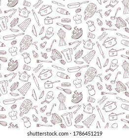 Cooking kitchen doodle icons seamless vector pattern