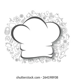 Cooking, kitchen and food background, linear objects, empty template. 