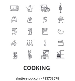 Cooking, kitchen, food, chef, chef class, baking, recipe, utensils line icons. Editable strokes. Flat design vector illustration symbol concept. Linear isolated signs
