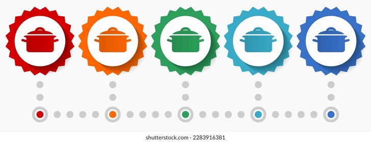Cocina, cocina, conjunto de iconos de vectores de comida, plantilla infográfica colorida, conjunto de iconos de placa de diseño plana en 5 opciones de color
