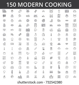 Cooking, kitchen, healthy food, cook, chef, preparation, home, restaurant, lunch, dinner, meal, breakfast, kitchenware line icons, signs. Illustration vector concept. Editable strokes