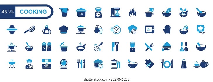 Cooking and kitchen icon collection .Cooking book, frying time, hot pan. vector illustration.