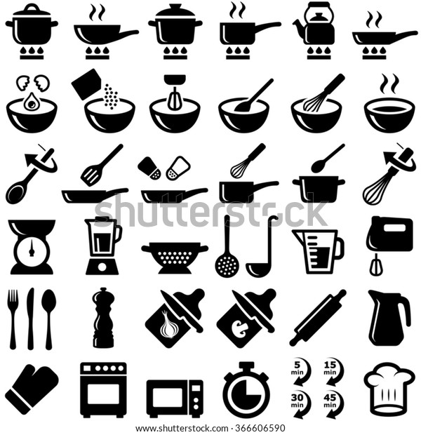 Cooking Kitchen Icon Collection Vector Silhouette Stock Vector (Royalty ...