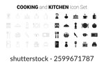 Cooking and Kitchen Icon Set. Editable minimalist vector icons. Flat and Outline. Perfect for web and app interfaces, presentations, info-graphics, etc. In black color on a white background
