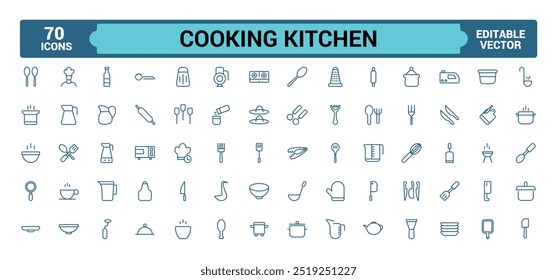 Kochen Küche Ikonensatz. Kochen Symbole linearen Stil. Symbolsammlung für Küchengeräte. Vektorgrafik.