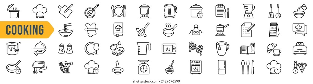 Juego de iconos de cocina y cocina. Estilo lineal. Ilustración vectorial.