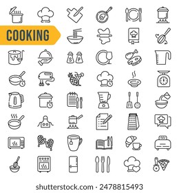 Cooking and kitchen icon set. Linear style. Vector illustration.