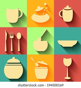 Cooking and kitchen icons in flat design.
