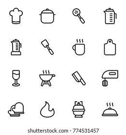 Cooking and kitchen icons. Set of clean line icons featuring various kitchen utensils and cooking related objects