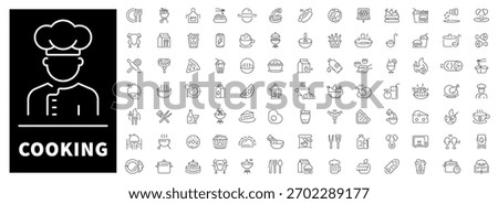 Cooking and kitchen icons set. editable line icons, outline, culinary symbols