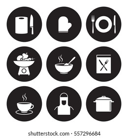 Cooking and kitchen icons. White on a black background